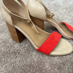 Torrid Red and Tan Block Heel Sandals